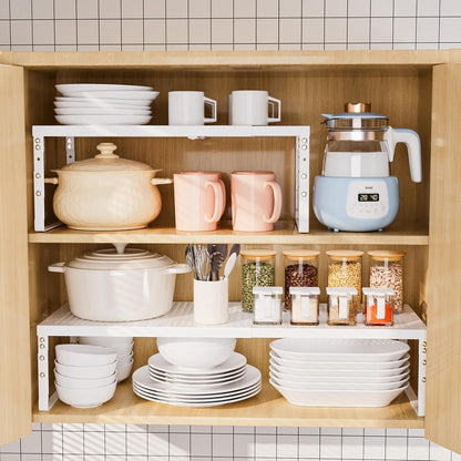 Expandable Adjustable Stackable Kitchen Organizer,Pantry Storage Shelves Racks,for cabinets Shelf, Kitchens, countertops, bathrooms,RV(Black,Medium)