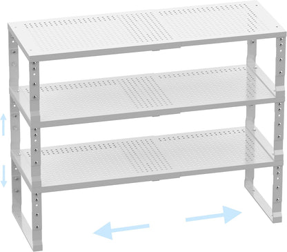 Expandable Adjustable Stackable Kitchen Organizer,Pantry Storage Shelves Racks,for cabinets Shelf, Kitchens, countertops, bathrooms,RV(Black,Medium)