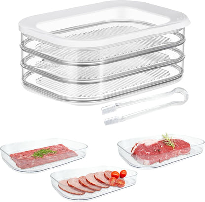 Deli Meat Container for Fridge, Stackable Bacon Lunch Container for Refrigerator, Meal Prep Containers with Serving Tongs, Food Storage Boxes with Lid for Cold Cuts Salami Lunch Meat, BPA Free