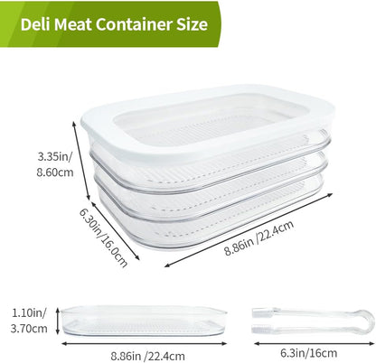 Deli Meat Container for Fridge, Stackable Bacon Lunch Container for Refrigerator, Meal Prep Containers with Serving Tongs, Food Storage Boxes with Lid for Cold Cuts Salami Lunch Meat, BPA Free