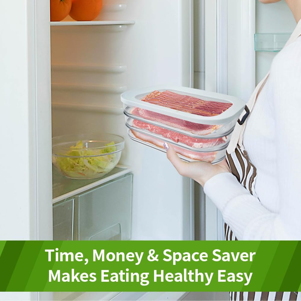 Deli Meat Container for Fridge, Stackable Bacon Lunch Container for Refrigerator, Meal Prep Containers with Serving Tongs, Food Storage Boxes with Lid for Cold Cuts Salami Lunch Meat, BPA Free