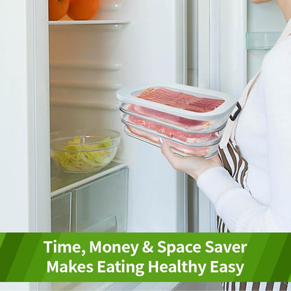 Deli Meat Container for Fridge, Stackable Bacon Lunch Container for Refrigerator, Meal Prep Containers with Serving Tongs, Food Storage Boxes with Lid for Cold Cuts Salami Lunch Meat, BPA Free