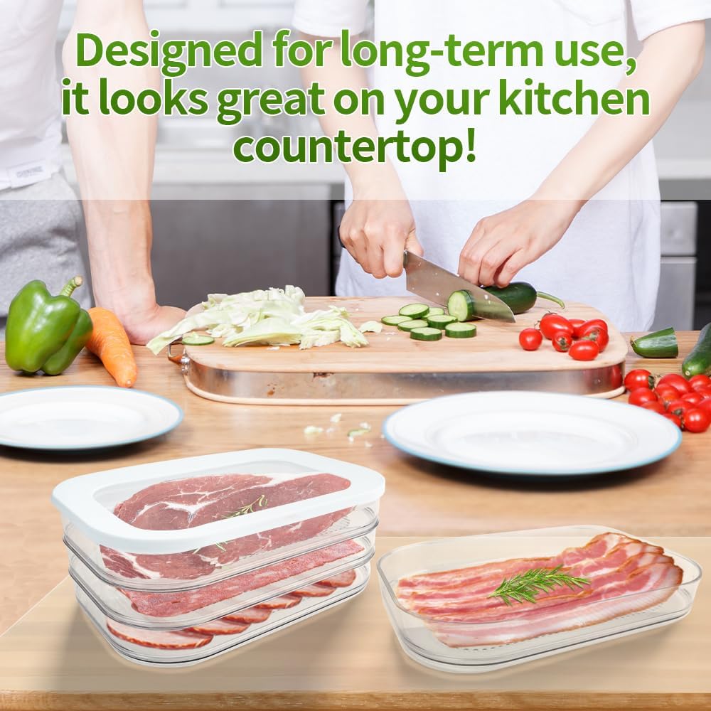 Deli Meat Container for Fridge, Stackable Bacon Lunch Container for Refrigerator, Meal Prep Containers with Serving Tongs, Food Storage Boxes with Lid for Cold Cuts Salami Lunch Meat, BPA Free