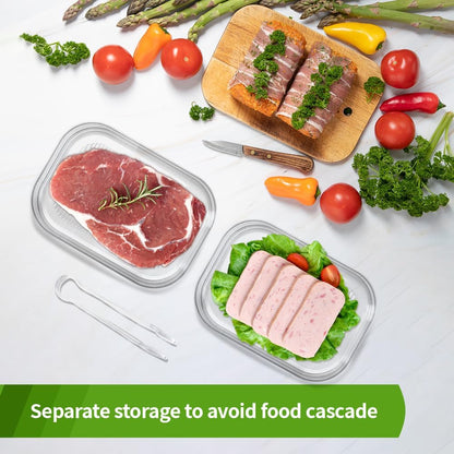 Deli Meat Container for Fridge, Stackable Bacon Lunch Container for Refrigerator, Meal Prep Containers with Serving Tongs, Food Storage Boxes with Lid for Cold Cuts Salami Lunch Meat, BPA Free
