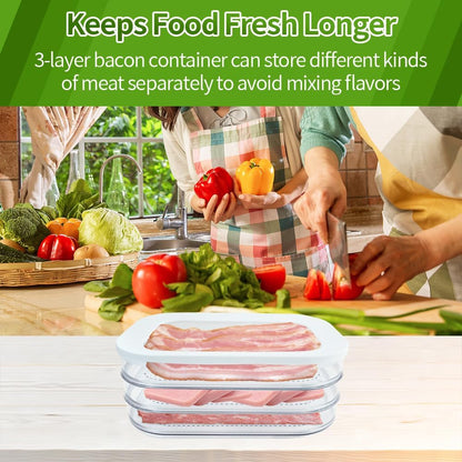 Deli Meat Container for Fridge, Stackable Bacon Lunch Container for Refrigerator, Meal Prep Containers with Serving Tongs, Food Storage Boxes with Lid for Cold Cuts Salami Lunch Meat, BPA Free