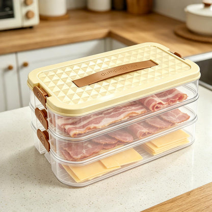 Deli Containers with Lids, 3-Tier Stackable Food Storage Boxes with Extendable Handles for Fridge - Perfect for Cold Cuts, Salami, Deli Meat, Lunch Meat, Dumplings (Off-white)