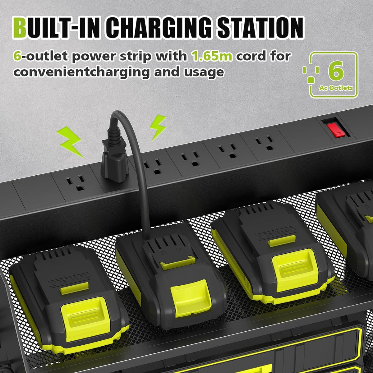 Power Tool Organizer Wall Mount with Charging Station,3 Layer,Black