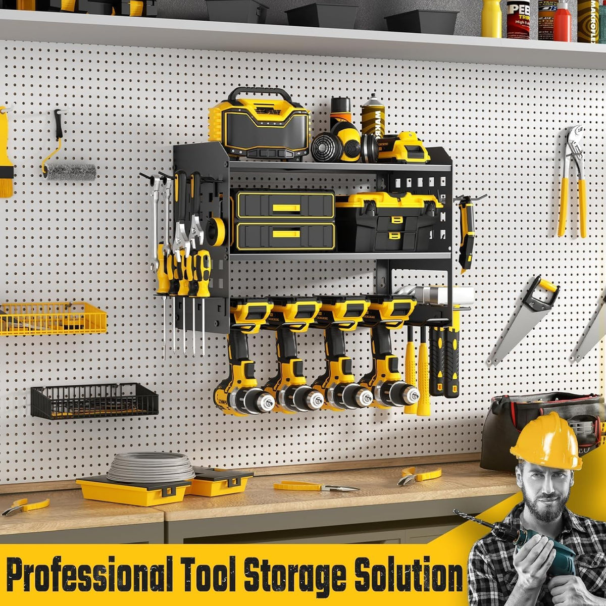 Power Tool Organizer Wall Mount with Charging Station,3 Layer,Black