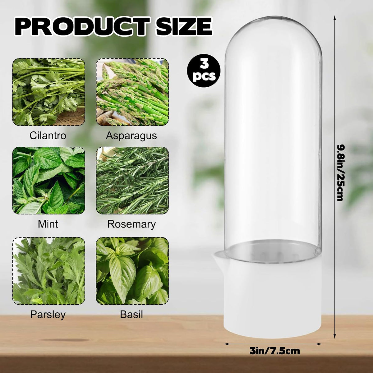 3 Pack Herb Saver for Refrigerator Large Fresh Herb Keeper Cilantro Container for Refrigerator Vegetable Preservation Container for Cilantro Asparagus Mint Rosemary Parsley Basil for 2-3 Weeks