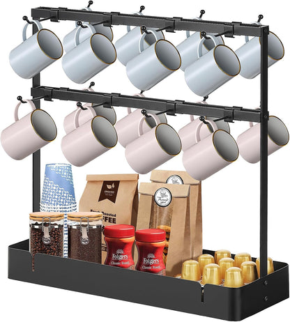 16 Hooks Coffee Mug Holder, Mug Tree Rack for Countertop