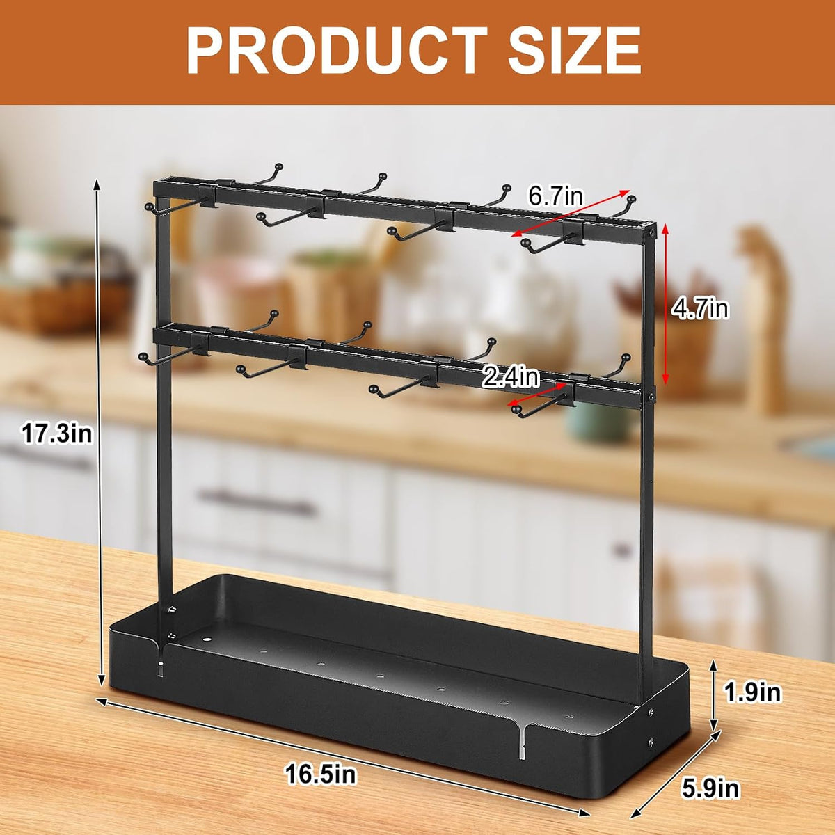16 Hooks Coffee Mug Holder, Mug Tree Rack for Countertop