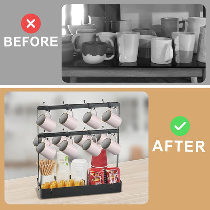 16 Hooks Coffee Mug Holder, Mug Tree Rack for Countertop
