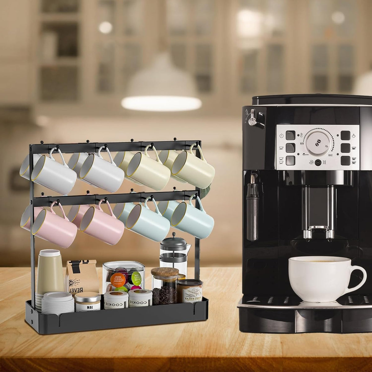 16 Hooks Coffee Mug Holder, Mug Tree Rack for Countertop
