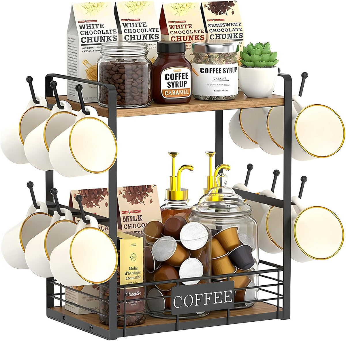 16 Hooks Coffee Mug Holder, Mug Tree Rack for Countertop