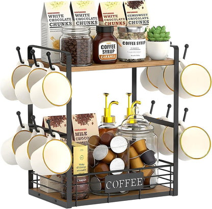 16 Hooks Coffee Mug Holder, Mug Tree Rack for Countertop