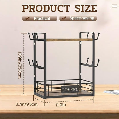 16 Hooks Coffee Mug Holder, Mug Tree Rack for Countertop