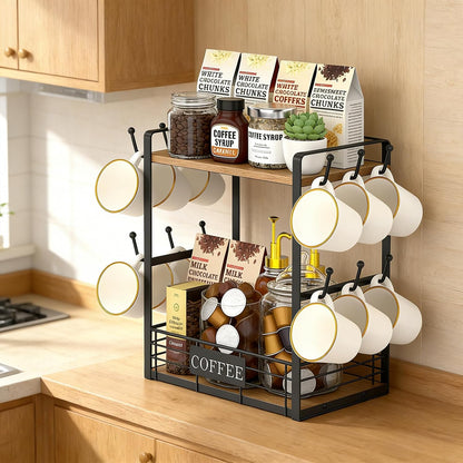 16 Hooks Coffee Mug Holder, Mug Tree Rack for Countertop