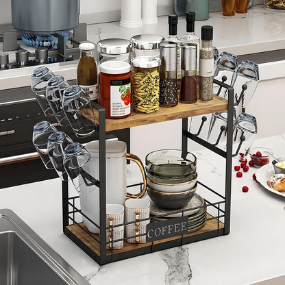 16 Hooks Coffee Mug Holder, Mug Tree Rack for Countertop