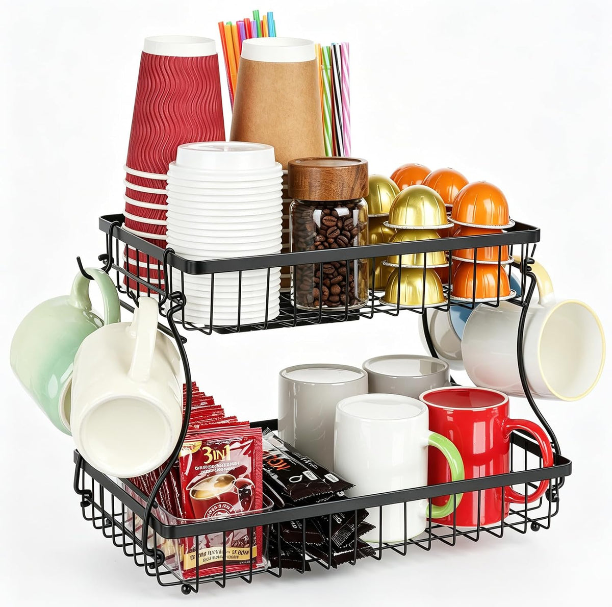 16 Hooks Coffee Mug Holder, Mug Tree Rack for Countertop