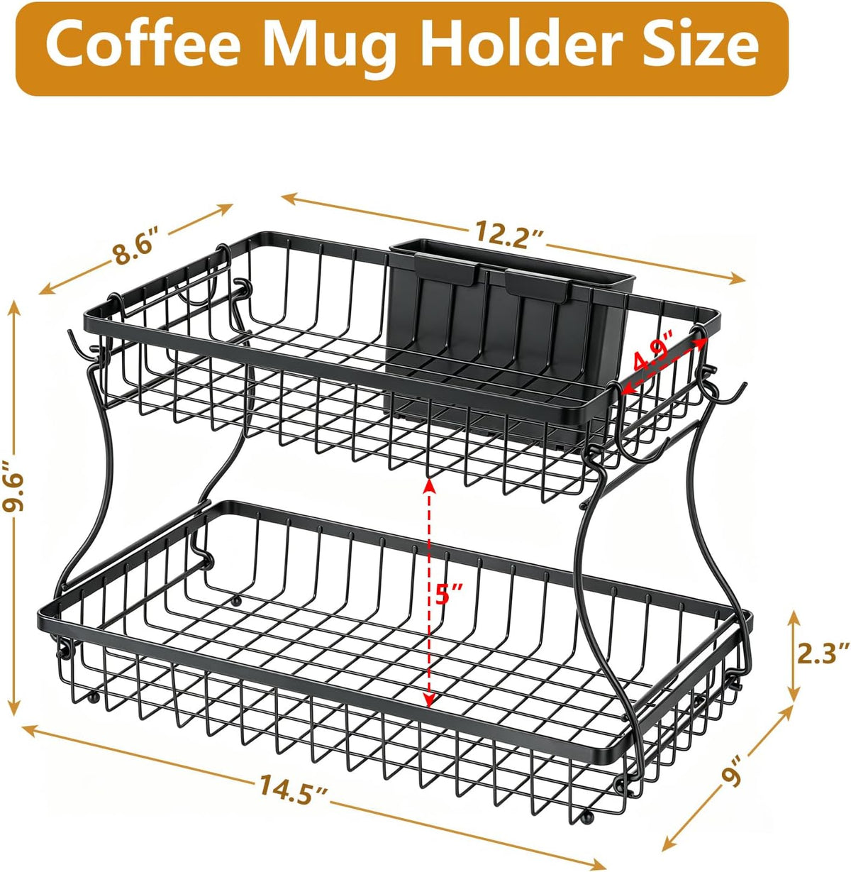 16 Hooks Coffee Mug Holder, Mug Tree Rack for Countertop