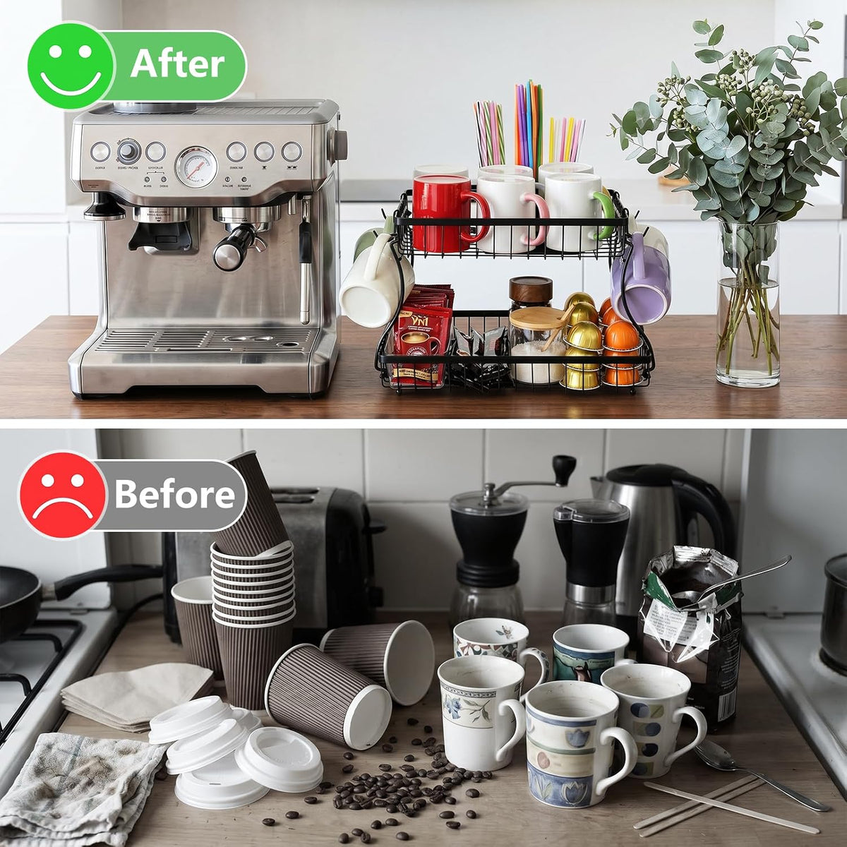 16 Hooks Coffee Mug Holder, Mug Tree Rack for Countertop
