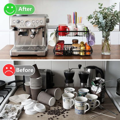 16 Hooks Coffee Mug Holder, Mug Tree Rack for Countertop