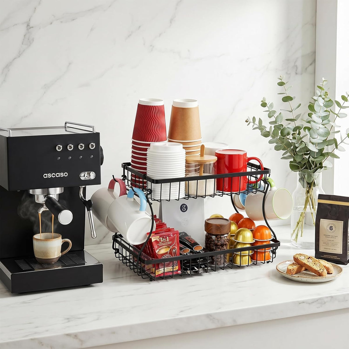 16 Hooks Coffee Mug Holder, Mug Tree Rack for Countertop