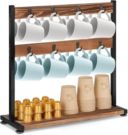 16 Hooks Coffee Mug Holder, Mug Tree Rack for Countertop