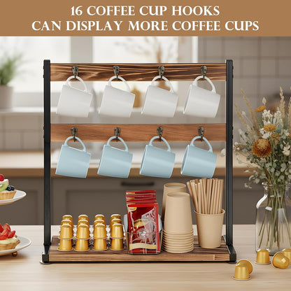 16 Hooks Coffee Mug Holder, Mug Tree Rack for Countertop