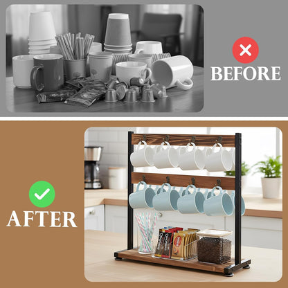 16 Hooks Coffee Mug Holder, Mug Tree Rack for Countertop