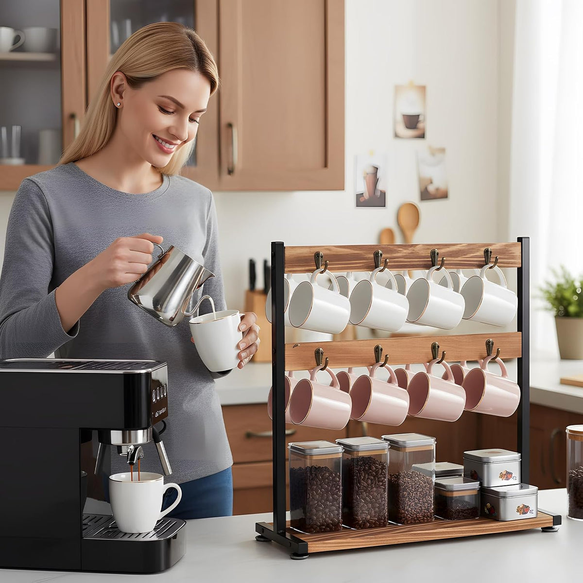 16 Hooks Coffee Mug Holder, Mug Tree Rack for Countertop
