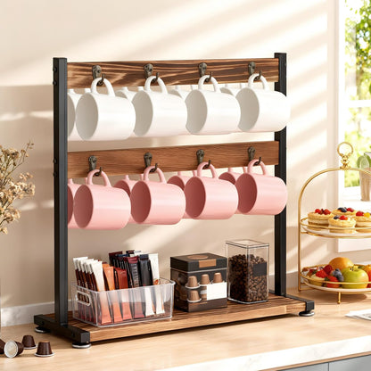 16 Hooks Coffee Mug Holder, Mug Tree Rack for Countertop