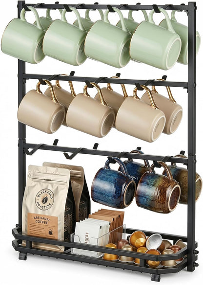 16 Hooks Coffee Mug Holder, Mug Tree Rack for Countertop
