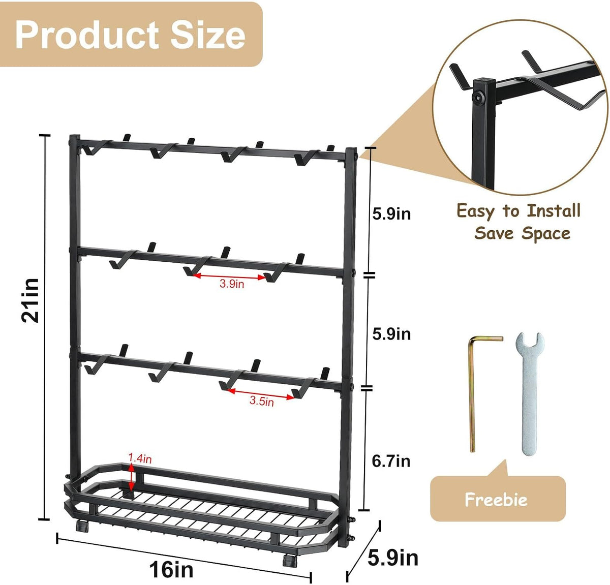 16 Hooks Coffee Mug Holder, Mug Tree Rack for Countertop