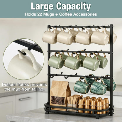 16 Hooks Coffee Mug Holder, Mug Tree Rack for Countertop
