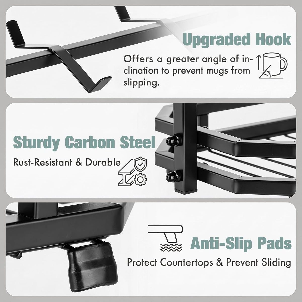 16 Hooks Coffee Mug Holder, Mug Tree Rack for Countertop