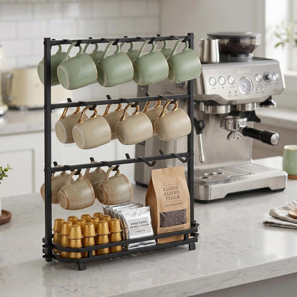 16 Hooks Coffee Mug Holder, Mug Tree Rack for Countertop