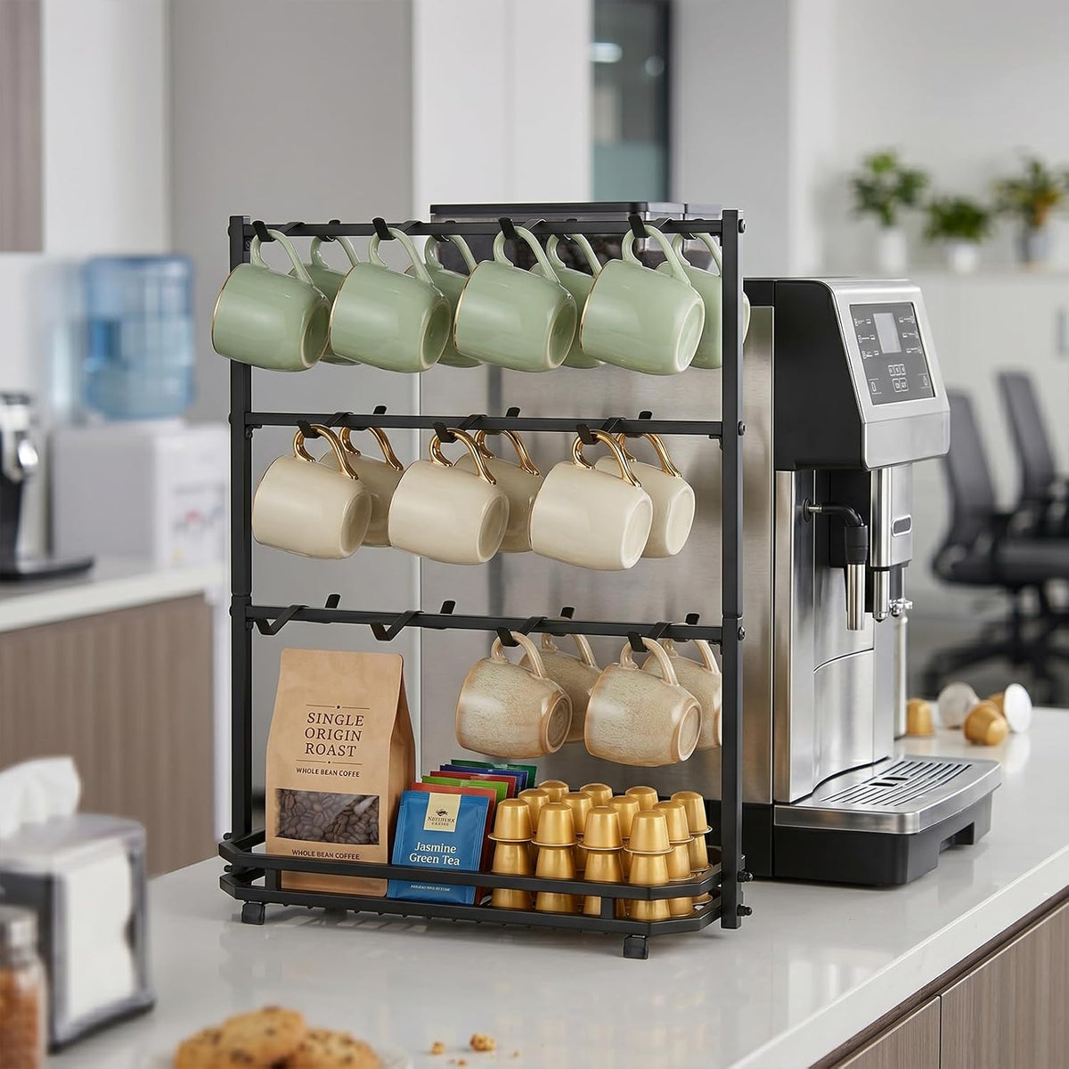 16 Hooks Coffee Mug Holder, Mug Tree Rack for Countertop