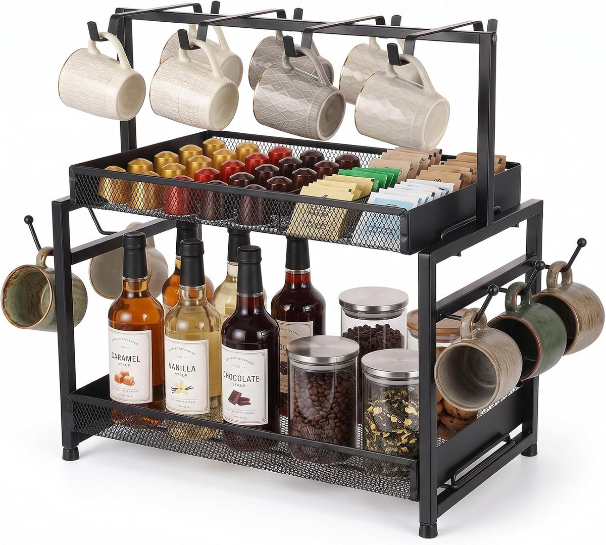 16 Hooks Coffee Mug Holder, Mug Tree Rack for Countertop