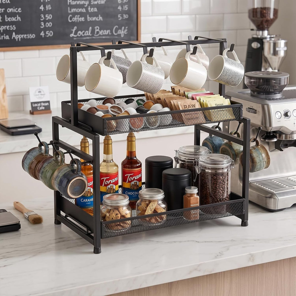 16 Hooks Coffee Mug Holder, Mug Tree Rack for Countertop