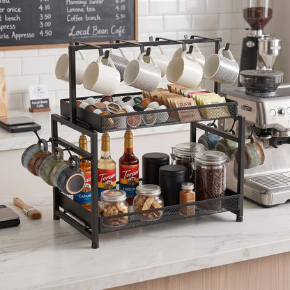 16 Hooks Coffee Mug Holder, Mug Tree Rack for Countertop