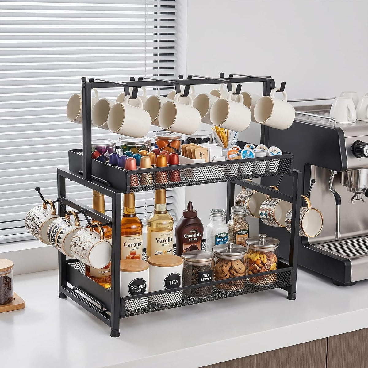 16 Hooks Coffee Mug Holder, Mug Tree Rack for Countertop