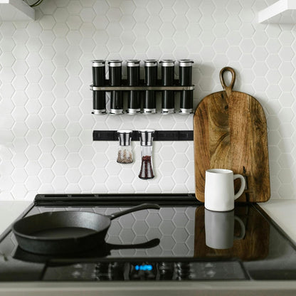 4pcs Kitchen Spice Rack Holder Set, Black Bottle Clip Organizer for Soy Sauce and Seasoning Bottles, Cabinet Door Hanging Spice Gripper for Pantry Storage