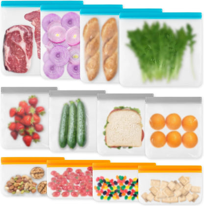 Reusable Freezer Bags Dishwasher Safe, Leakproof Food Storage Bags, Silicone Bags for Food Storage Home Organization (4 Reusable Snack Bags 4 Sandwich Bags 4 Gallon Freezer Bags)