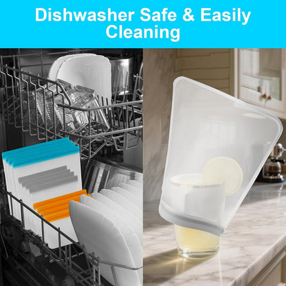 Reusable Freezer Bags Dishwasher Safe, Leakproof Food Storage Bags, Silicone Bags for Food Storage Home Organization (4 Reusable Snack Bags 4 Sandwich Bags 4 Gallon Freezer Bags)