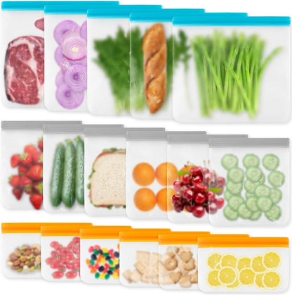 Reusable Freezer Bags Dishwasher Safe, Leakproof Food Storage Bags, Silicone Bags for Food Storage Home Organization (4 Reusable Snack Bags 4 Sandwich Bags 4 Gallon Freezer Bags)