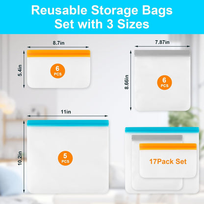 Reusable Freezer Bags Dishwasher Safe, Leakproof Food Storage Bags, Silicone Bags for Food Storage Home Organization (4 Reusable Snack Bags 4 Sandwich Bags 4 Gallon Freezer Bags)