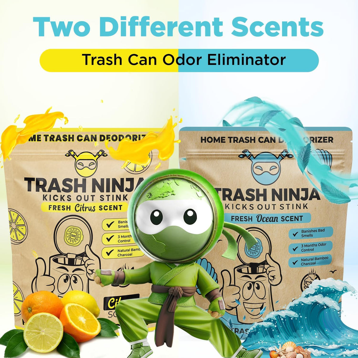 Trash Ninja Trash Odor Eliminator, Long-Lasting Citrus Scent Deodorizer