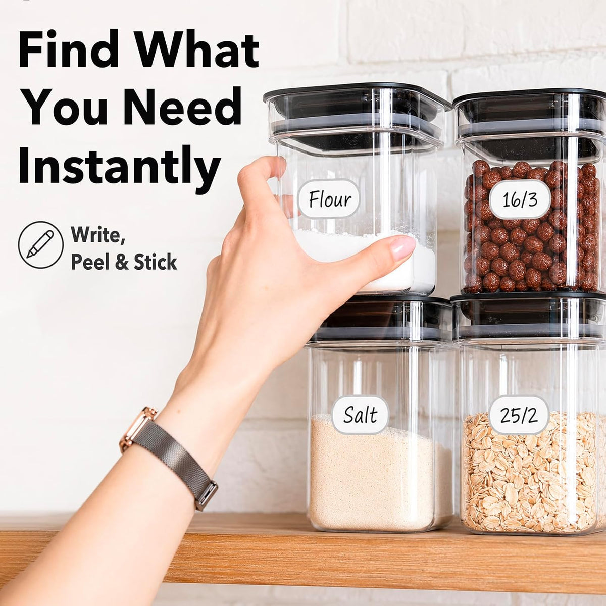 Removable Expiration Date Labels for Food Containers, Waterproof Food Storage Labels for Deli Containers, Best By Pantry Label, Freezer Refrigerator Label, Write On Kitchen Organization Label