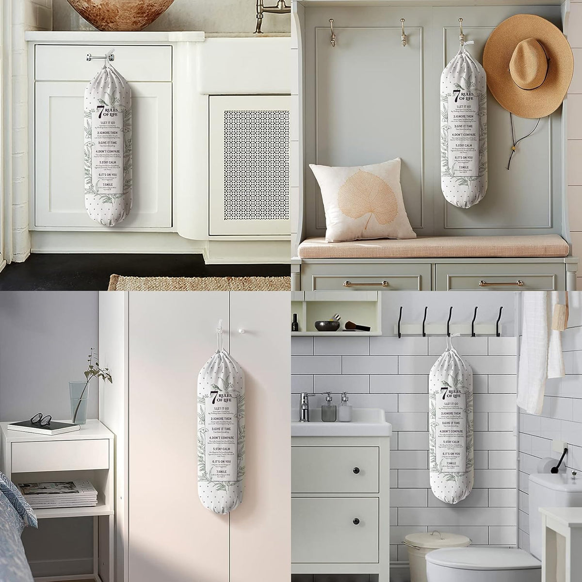 Grocery Bag Holder Storage,Eucalyptus Leaves Plastic Bags Organizer,Farmhouse Sweet Home Kitchen Decor